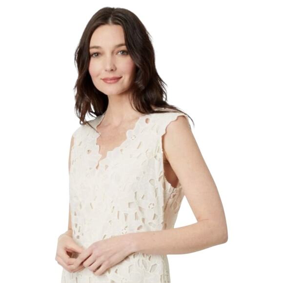 Vince White Gesso Eyelet Lace Embroidered V-Neck Sheath Midi Dress, sz 6 NWT - Picture 3 of 10